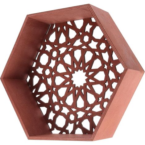 Étagère Murale Flottante Hexagonale en Bois Naturel Petite Étagère D’Exposition Décorative pour Salon et Salle de Bain Porte-Rangement Nordique Multifonction Support pour Pots (1/5)