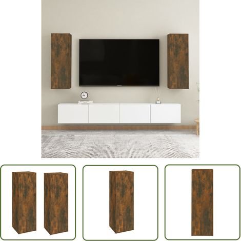 The Living Store Meubles TV 2 pcs Chêne fumé 30,5x30x90 cm Bois d'ingénierie - Meuble Tv Suspendu - Meuble Tv Moderne - Étagère Murale - Rangement Mural - Télévision Support (1/5)