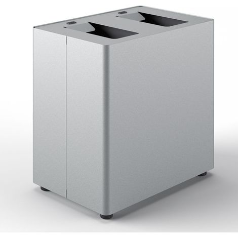 Pattumiera a 2 Scomparti Totale 48 L 48,5x33x49 cm con Contenitori Interni in Acciaio Verniciato Grigio