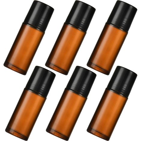 Lot de 6 fons à bille en verre brun de 50 ml rechargeables et vides pour huiles essentielles parfums et cosmétiques. (1/5)