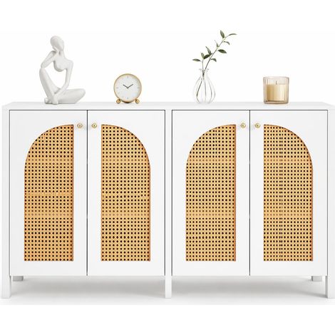 Credenza 4 ante 145 x 40 x 80 cm in MDF, truciolare e PE-rattan bianco DESVIAE (1/5)