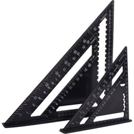 Équerre de charpentier multifonction 18 cm x 30 cm, règle triangulaire en aluminium, équerre, guide de marquage, rapporteur 45-90 degrés