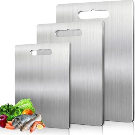Lot de 3 planches à découper en acier inoxydable 304 - Planche à découper en titane - Planche à découper épaisse en métal pour plans de travail de cuisine, cuisine, extérieur, camping, randonnée (1/5)