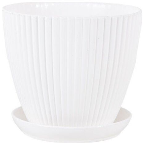 QORVA-Pot de fleurs avec plateau blanc 998cm 1 pot de fleurs en résine plastique épaissie à rayures verticales (1/5)