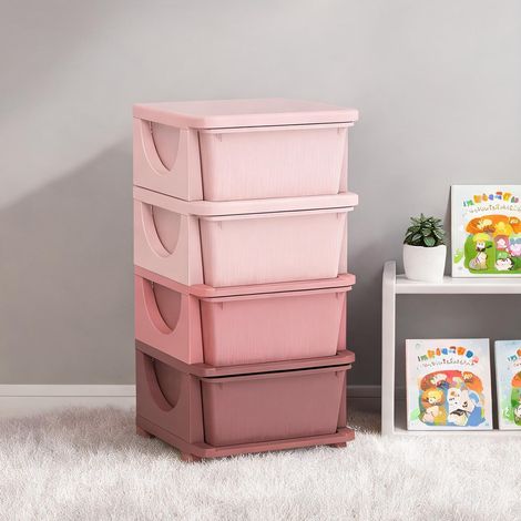 Meuble de rangement enfant en plastique rose avec 4 tiroirs 37 x (1/5)