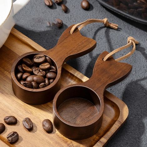 Lot de 2 cuillères à mesurer à café en bois design oreille de chat, cuillère en bois naturel pour grains de café, café moulu et épices (1/5)