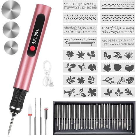 Stylo graveur sans fil USB rechargeable avec 30 têtes de ponçage, lime à ongles électrique avec réglage à 3 vitesses – Professionnel pour manucure, pédicure, meulage, polissage, fraisage, perçage (1/5)