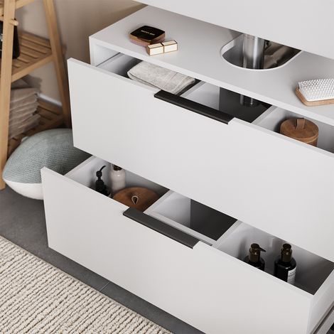 Mueble bajo lavabo Alina, Blanco, 80 x 60 cm con 2 cajones, Vicco (1/5)