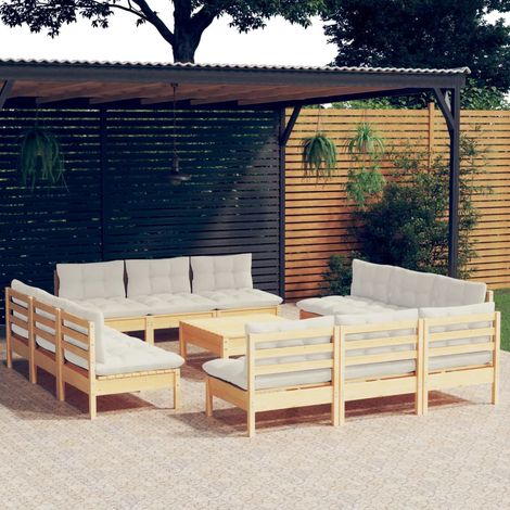 13-tlg. Garten-Lounge-Set mit Creme Kissen Kiefernholz (1/5)