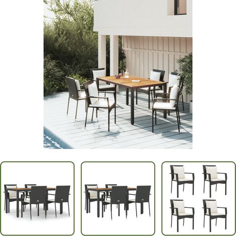 Gartenessgruppe -  5-tlg. Garten-Essgruppe mit Kissen Schwarz Poly Rattan (1/5)