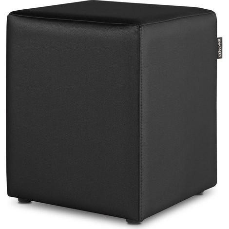 Pouf cube similicuir noir 35x35x45 cm – Structure rigide – Confortable et léger – Idéal pour tables d'appoint – Happers
