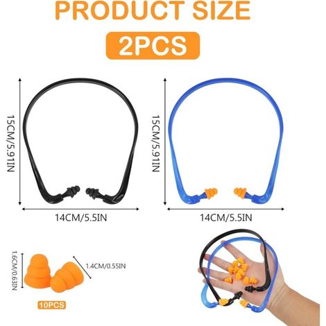 Confezione da 2 fasce protettive per le orecchie con 5 paia di tappi auricolari in silicone, riduzione del rumore SNR di 25 dB, riutilizzabili, comode, ideali per dormire, viaggiare, lavorare e nei ca (1/4)