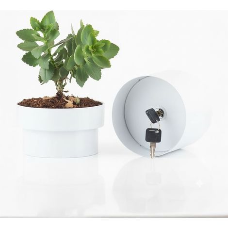 Relaxdays Blumentopf Safe, Geheimversteck für Geld, Schlüssel & Wertsachen, HxD: 13x12,5 cm, Geheimfach zuhause, weiß