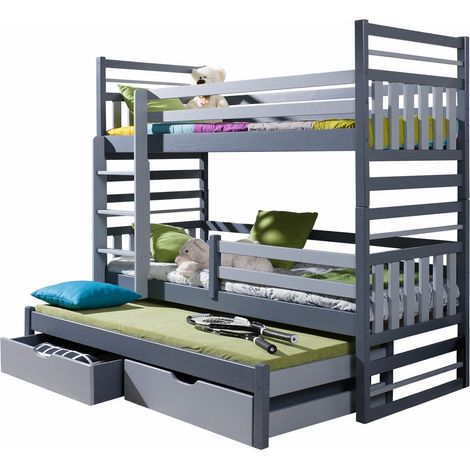 Litera Henderson 124, Grafito + Gris, De dos pisos with a pull-out extra cama, De dos pisos, 90x200, 90x190, Madera, Somieres, 97x210x175cm (1/3)