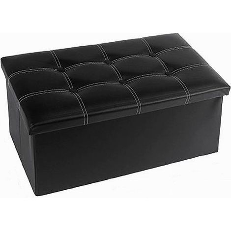 Cleafe - Pouff Puff Pouf Contenitore Imbottito Portaoggetti Seduta Nero 76x38x35 Cm 79431 - (1/2)