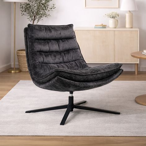 Fauteuil pivotant 74x88x99 cm en tissu texturé anthracite - BRAKMA (1/5)