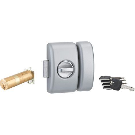 THIRARD - Verrou à bouton Universel ajustable pour entrée, HG 5+, dim. cylindre de 35 à 80mm, acier, 5 clés, epoxy argent  - THIRARD