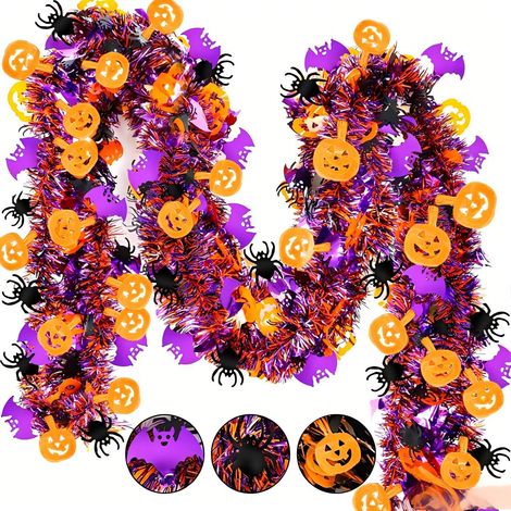 Guirlande de guirlandes métalliques Halloween, décor citrouille, araignée et chauve-souris pour décoration de fête