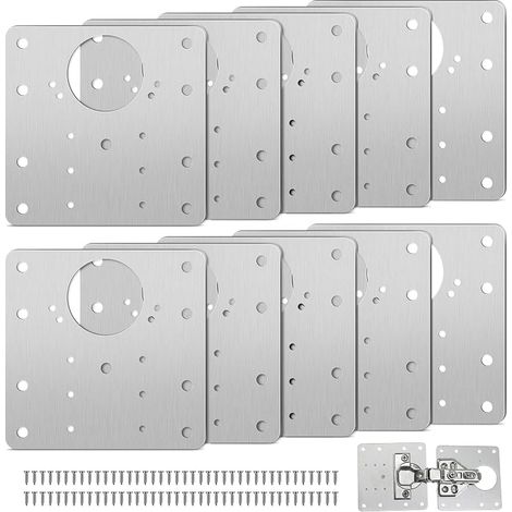 Lot de 10 charnières d'armoire, charnières de porte avec trous pour armoires de meubles, tiroirs, portes de cuisine, en acier inoxydable, classique (1/5)