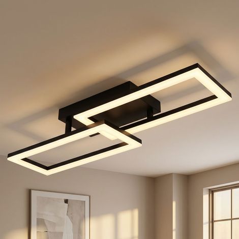 Plafoniera LED Lampada da soffitto Lampada da soggiorno regolabile nero opale, metallo plastica, 20W 1380lm 3000K, LxLxH 61,4x19,5x9 cm