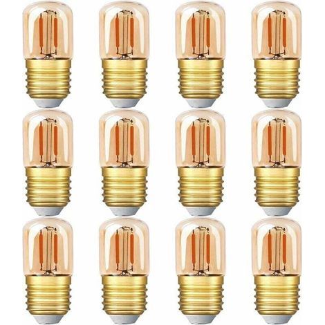 BUNTHAUS Mini-LED-Röhrenlampe, 1 W T28 Edison LED-Filamentlampe E27 Schraubsockel 2200 K Superwarmgelbe Lampe für dekorative Zwecke, nicht dimmbar (bernsteinfarbenes Glas) 12er-Pack [Energieklasse G]