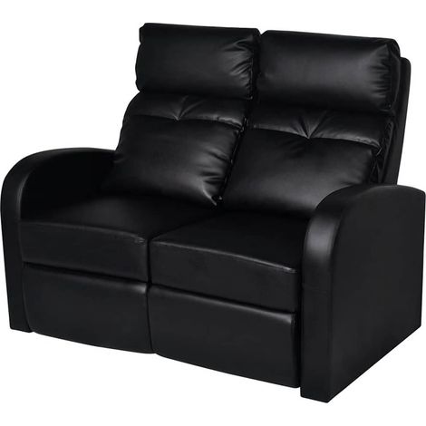 Sillón reclinable de 2 plazas de cuero artificial negro vidaXL (1/5)
