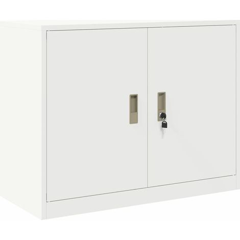 Armadio portaoggetti moderno con ante chiudibili a chiave 90 x 40 x 70 cm in acciaio laminato a freddo bianco 020054814