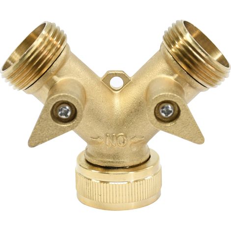 Dapetz ® 3/4" Solid Brass Double Tap Adaptor Brass 2 Way Double Outside Tap Adaptor Garden Irrigation Hose Connectors-Two Way Brass Tap Manifold Y Style Garden Hose (1/5)