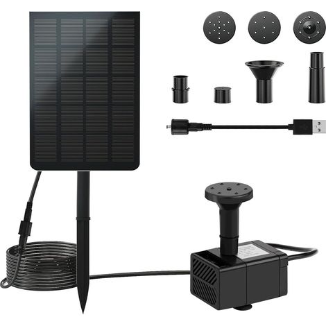 Fontaine Solaire Pompe, 2.5W Fontaine Bassin Cascade 7 Différents Types d'eau, Fontaine Flottante pour Exterieur, Jardin, D'Étang, Aquarium, Bain d'oiseaux, Étang, Fontaines