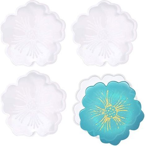 Moules à sous-verres - Moules en silicone en forme de fleur - Pour moulage de résine - Loisirs créatifs - Décoration intérieure - Transparent - Lot de 4 (1/5)