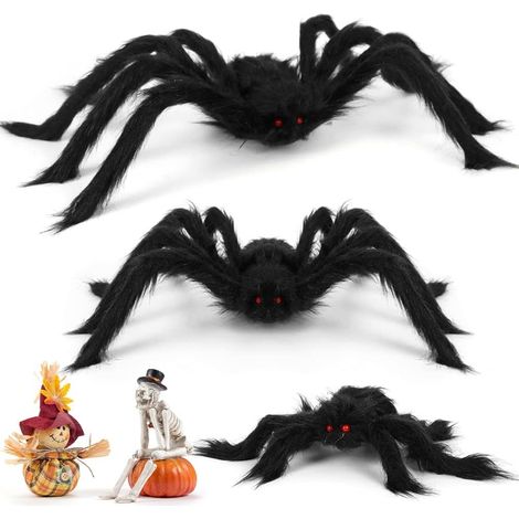 Araignée Halloween, 3PCS Araignée Effrayante Géante Halloween, 75 cm, 60cm, 30cm, Araignée Peluche, Fausse Araignée, d halloween pour Fête, Maison Hantée, Décoration d halloween (1/4)