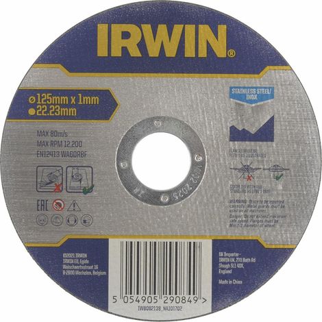 Irwin tarcza do cięcia stali nierdzewnej płaska 125mm x 1,0mm x 22,23mm