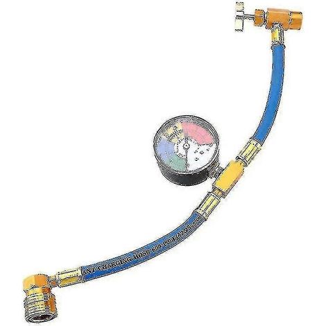 Manomètre pour le chargement de réfrigérant R134a d'un climatiseur automobile (tuyau de 20 cm + 20 cm). (1/4)