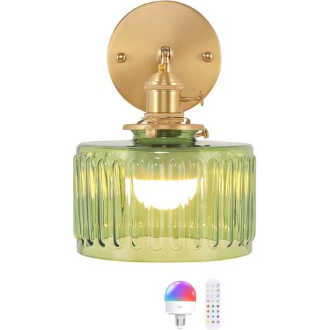 2Stk Vintage Wandleuchte Batterie Betrieben Geriffeltes Transparentglas, Kabellose LED Wandlampen mit Fernbedienung, Dekorative Beleuchtung für Schlafzimmer Bett Flur Eingang (1/5)