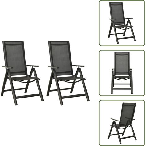 Chaises pliables de jardin lot de 2 Textilène et aluminium Noir - Chaise De Jardin Pliable - Chaise Extérieure - Mobilier De Jardin - Fauteuil De Jardin - Textile (1/5)