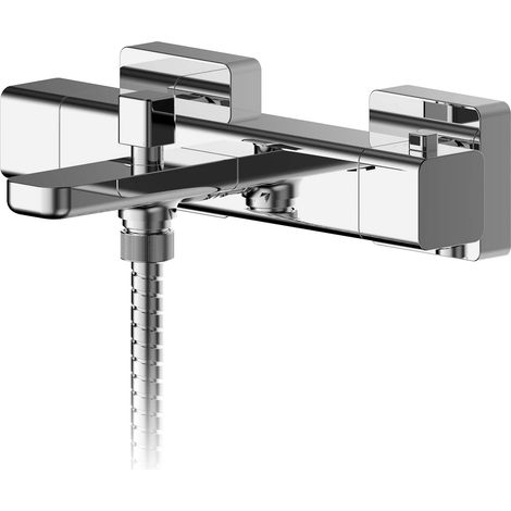 Square Wall Mount Thermostatic Bath Shower Mixer Bar Valve Tap - Chrome