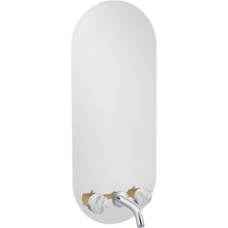 Espejo LED ovalado de 3 orificios + mezclador de lavabo empotrado de 3 orificios JACOB DELAFON Grands Boulevards cautivador mármol y cromo