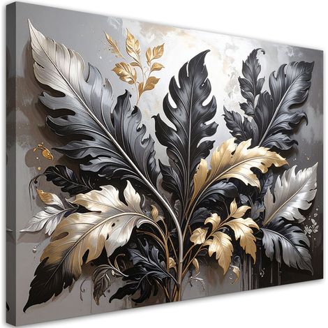 Wandbild Schwarz-goldene Akanthusblätter Lorbeerpflanzen Natur 30x20 (1/5)