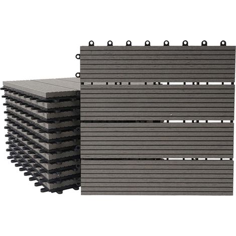 [JAMAIS UTILISÉ] 11x carreau WPC Rhone, carrelage balcon/terrasse, optique bois à 30x30cm = 1m², premium, gris linéaire