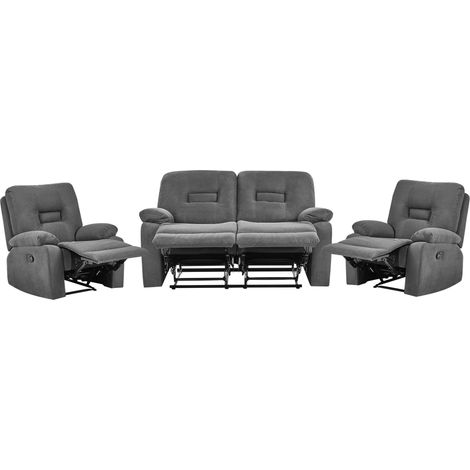Living Room Set 2 Seater 2 Seater Armchair Graphite Grey Recliner Manually Adjustable Back and Footrest BERGEN (1/5)