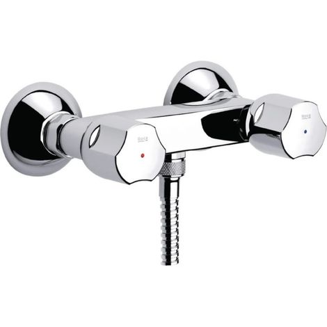 Roca – Mélangeur de douche avec raccords muraux en laiton chromé – Entraxe 134-166 mm – Installation facile – Tête à clapet pour usage fluide - A5A2169C00 (1/2)