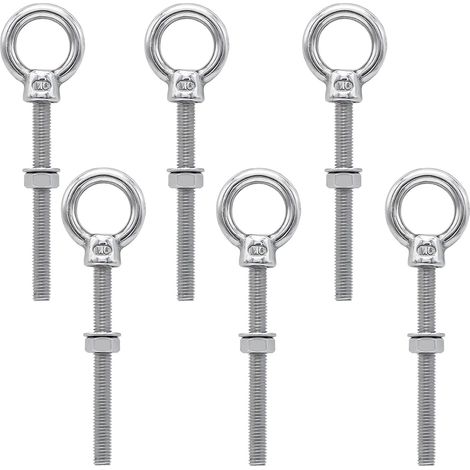 6 Pièces Boulon a Oeil Long M6 x 60 mm, Piton à Visser avec Filetage Métrique, Anneau de Levage en 316 Acier Inoxydable Avec Rondelles et Ecrous Hexagonaux, pour Fixation et Suspension (1/5)