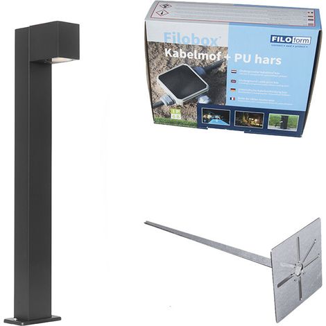 QAZQA Industrial Lámpara exterior de pie industrial negra 65 cm IP44 - Baleno Aluminio /Vidrio Alargada Adecuado para LED Max. 1 x 11 Watt