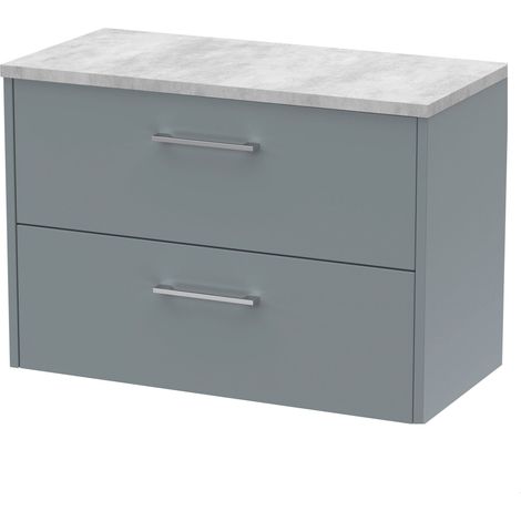 Winshill Contemporary 2 Drawer Wall Hung Vanity Unit with Laminate Worktop, Grey, 800mm