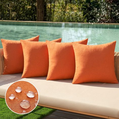 Housse Coussin Exterieur Impermeable Imitation de Lin en Polyester Coussins Canape Decoratif Motifs Taie Oreiller pour Jardin Balcon Salon Maison 40x40 cm 4 Pièces (1/5)