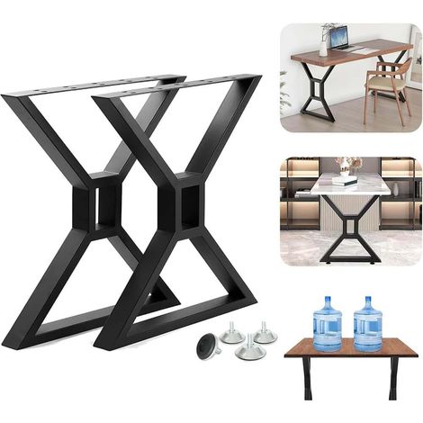 Lunsy – Pieds de table en métal noir industriel 71x61cm – Lot de 2 – Plaque de montage large avec trous pré-percés – Pour bureaux et tables modernes (1/5)