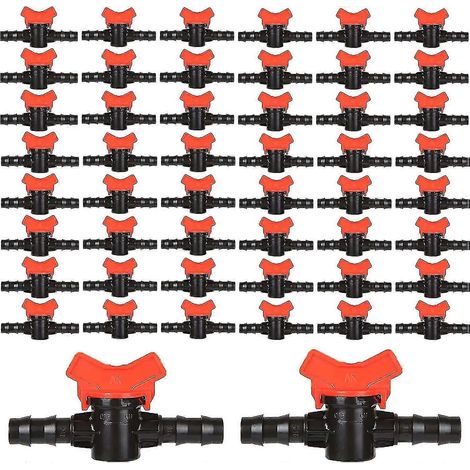 Lot de 50 vannes d'irrigation pour tuyau d'arrosage, raccord de tuyau de 16 mm, vanne en plastique pour système d'irrigation de jardin (1/4)