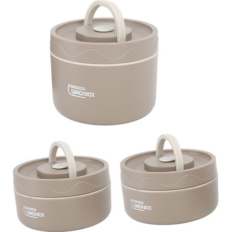 Contenitore termico per il pranzo in acciaio inox 304, rotondo, multifunzionale, portatile, bento box, sigillato con sacchetto color caffè intenso, 3 pezzi. (1/5)