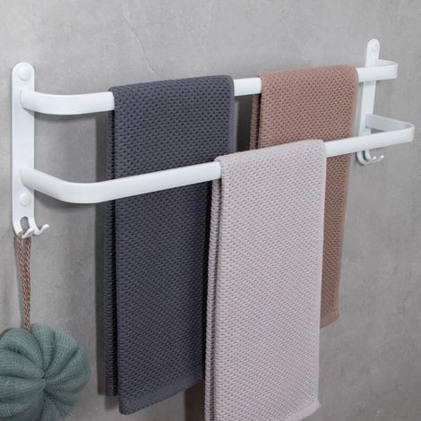 Porte-Serviettes Mural 2 Étages Porte Serviette Salle de Bain avec Crochets Porte-Serviettes Aluminium étagère Serviette pour Cuisine, Salle de Bains, Hôtel, 50cm (1/3)