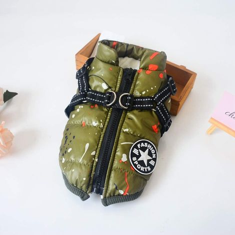 Veste/manteau pour chien/chat avec harnais de sécurité, idéal pour les petits chiens (Chihuahua, vert, taille L). (1/5)